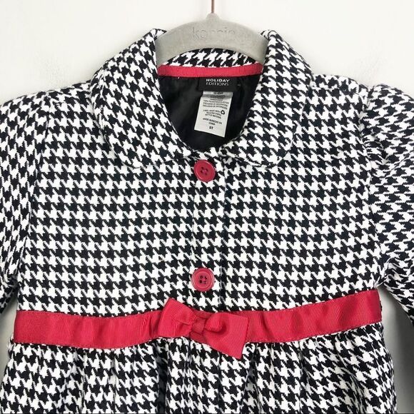 HOLIDAY EDITIONS | Girls Houndstooth Jacket Red Accents Black White 5T - Picture 4 of 7